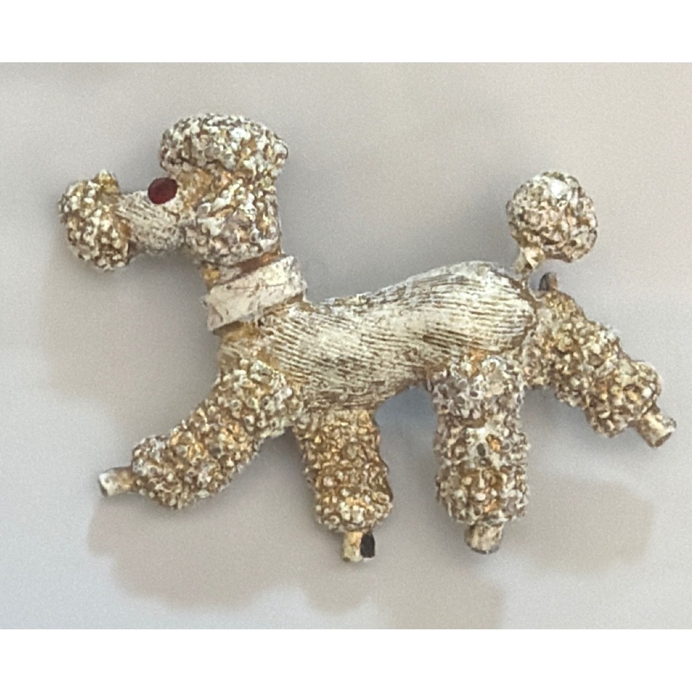 Vintage French Poodle Brooch Mid-Century Kitsch Retro Animal Pin Dog Lover